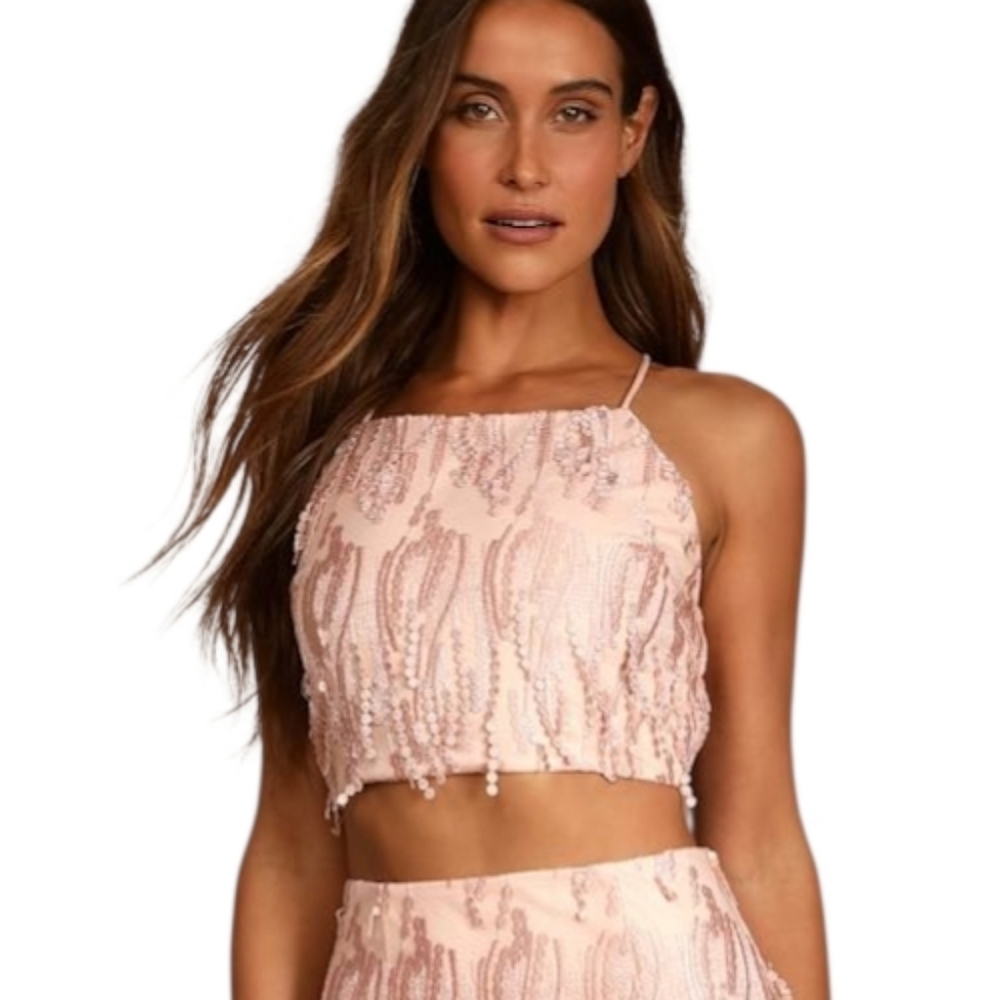 Lulus Fringed Crop Size Small Pink Open Back